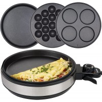 Multi Baker Deluxe - Aparato eléctrico con control de temperatura, 3 sartenes intercambiables para asar, hornear o hacer postres - Queso a la parrilla, tortillas, pizza personal, takoyaki, sándwiches, cake pops y más, gran regalo