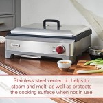 Plancha eléctrica de precisión, parrilla interior, 200 pulgadas cuadradas, revestimiento antiadherente, control de temperatura avanzado, acero inoxidable, perilla roja (WGGR100S)