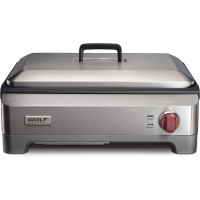 Plancha eléctrica de precisión, parrilla interior, 200 pulgadas cuadradas, revestimiento antiadherente, control de temperatura avanzado, acero inoxidable, perilla roja (WGGR100S)