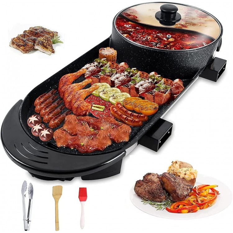 Parrilla eléctrica Hot Pot 2 en 1, Parrilla multifuncional sin humo Parrilla interior Teppanyaki/Shabu Shabu Pot con divisor - Contral de temperatura dual separada, Sartén antiadherente Capacidad para barbacoa para 2-12 personas, 110V Parrilla eléctrica Hot Pot 2 en 1, Parrilla multifuncional sin humo Parrilla interior Teppanyaki/Shabu Shabu Pot con divisor - Contral de temperatura dual separada, Sartén antiadherente Capacidad para barbacoa para 2-12 personas, 110V