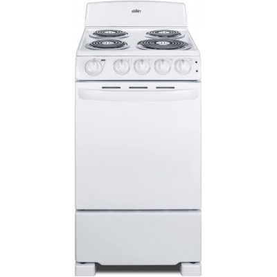 RE203W Estufa eléctrica de 20", 4 elementos en espiral, color blanco, capacidad del horno de 2,3 pies cúbicos, luces indicadoras encendidas para el horno y los elementos