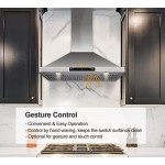 Campana extractora de montaje en pared de 30 pulgadas 800CFM, con motor de CC, campana de ventilación de acero inoxidable con ventilador de escape de 6 velocidades, convertible a con y sin conducto